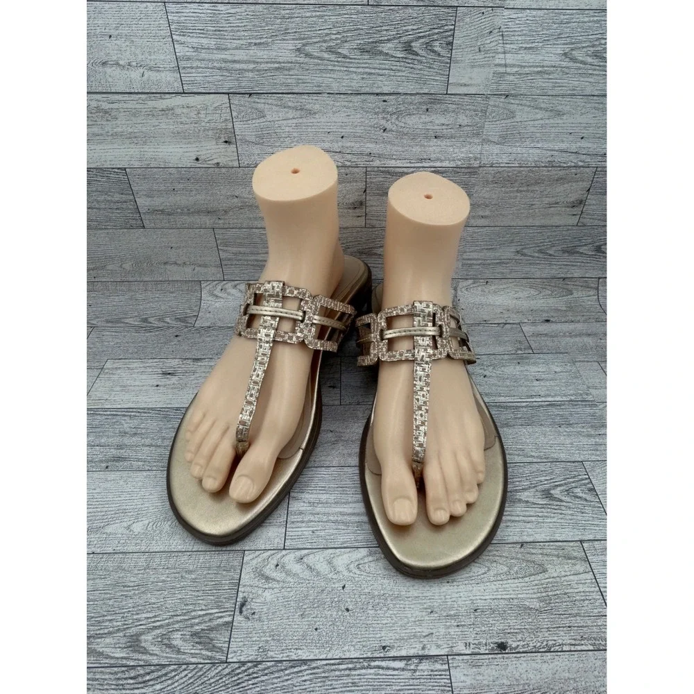 Vionic Alvana Champagne Gold Metallic Orthotic Thong Sandals Women Sz 9